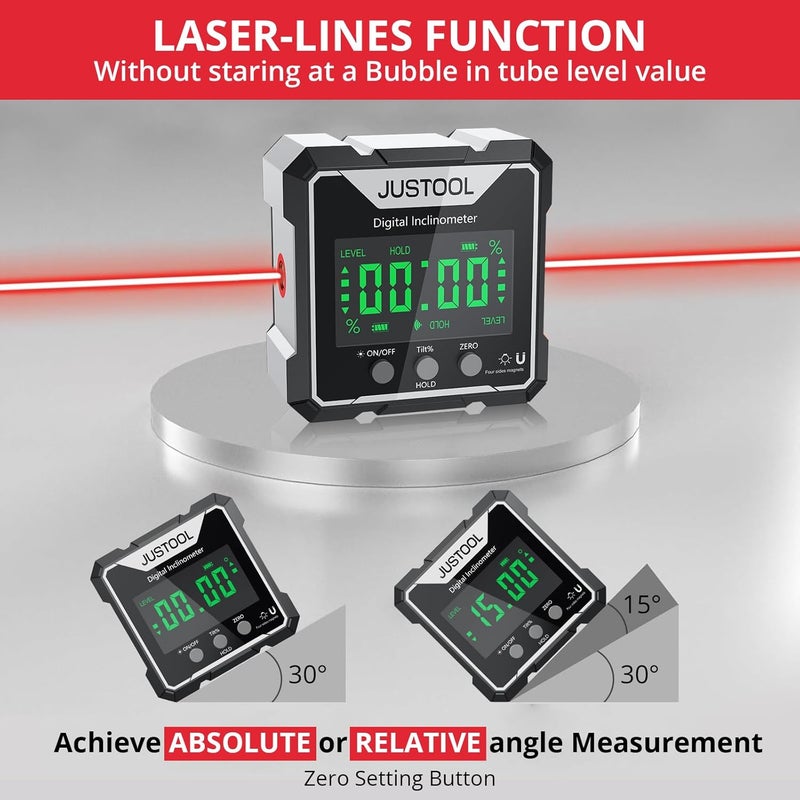 JUSTOOL Store Magnetic Digital Angle Finder, Level Box Angle Finder Protractor with 4 Magnetic Angle Gauge Backlight Inclinometer for Woodworking Renovations - Image 2